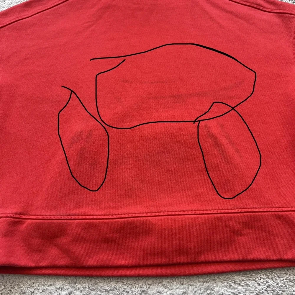 Alo Yoga Cropped Hoodie Sweatshirt Womens XS Red Terry Raw Hem 3/4 Sleeve